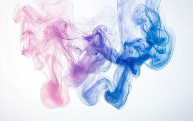 Swirling colorful smoke in shades of blue, pink, and purple on a clean white background