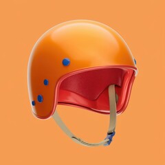Fototapeta premium A vibrant orange helmet with red interior and beige strap, designed for safety and style.