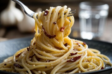 Delectable spaghetti aglio e olio, tossed with garlic, chili flakes, and parmesan cheese, a simple yet flavorful Italian classic.