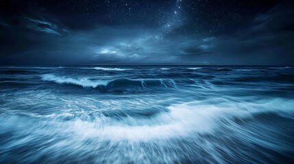 Fototapeta premium Starry Night Over a Rolling Ocean