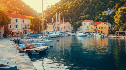 Obraz premium Picturesque Sunset at a Croatian Harbor