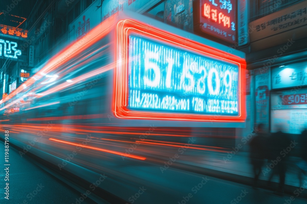 Poster neon futurism in urban fintech digital billboard signage with cryptocurrency rates in south korea - 