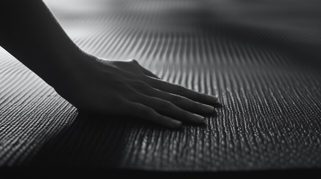 Athletic stretching detail shot, meditative pose on exercise mat, contemporary fitness photography, panoramic format, minimalist composition, morning workout atmosphere, premium sports editorial