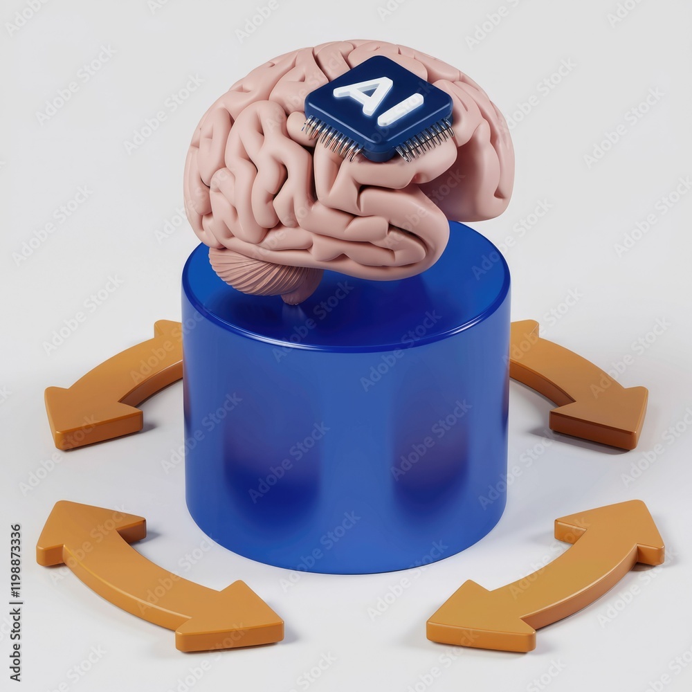 Leinwandbilder ai chip integrated with a human brain model, symbolizing artificial intelligence and cognitive proce