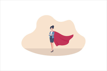 Business woman is a Superhero. Superhero People, Extraordinary Female Characters With Exceptional Powers Or Skills. Vector illustration.