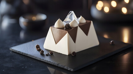Sleek Modern Cream Cake with Chocolate and Geometric Design