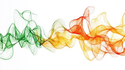 Minimalist line art transformation sequence, continuous thread evolving from chaotic red tangles to organized green path, gradient color progression through orange and yellow transitions, clean white