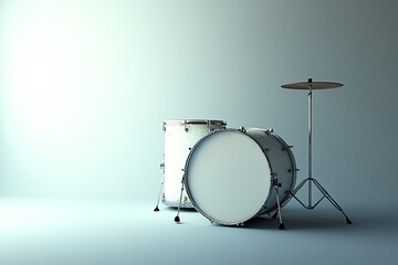 Minimalist white drum set against a light blue background.