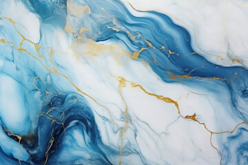 Blue and White Marble with Cracked Gold Accents, Perfect for Elegant Design Themes