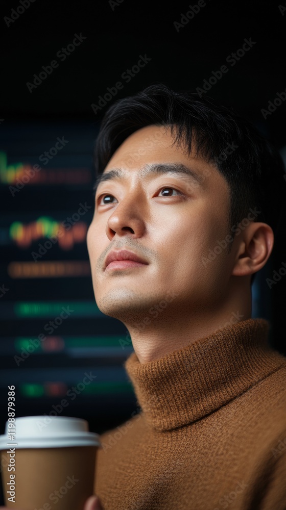 Aufkleber tech-infused financial focus south korean trader in minimalist space with monitors - professional ma