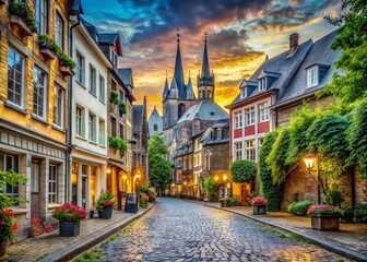 Fototapeta premium Aachen Cobbled Streets Urban Wildlife Photography, Western European Cityscape