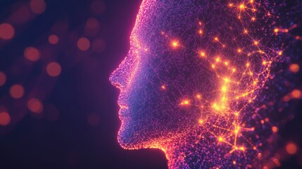 Obraz premium Glowing Abstract Profile of a Face with Colorful Particles