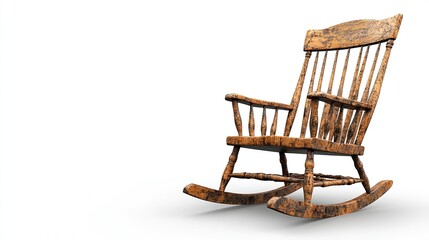 A rustic wooden rocking chair, evoking comfort and nostalgia in a minimalist setting.