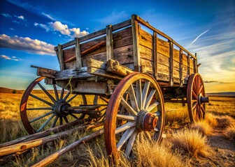 Fototapeta premium Abandoned Broken-Down Wagon Macro Field Photography