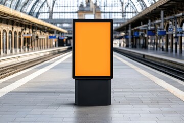 Fototapeta premium Contemporary urban billboard showcasing bright orange screen