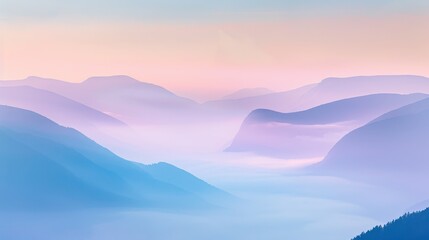 Misty Mountain Ridges at Soft Sunrise or Sunset