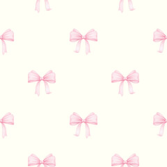 cute festive bows. Watercolor seamless pattern for birthday, valentine's day, mother's day, Christmas. Background for textile and wrapping paper