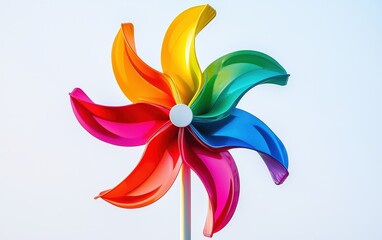 Obraz premium Colorful rainbow pinwheel spinning, isolated on a clean white backdrop