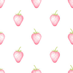 Strawberries. Watercolor seamless pattern in pastel colors. Cute illustration for textiles and wrapping paper for Valentine's Day