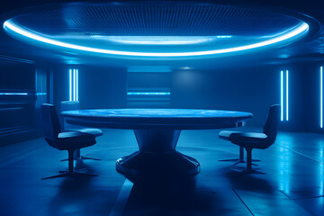 Futuristic Cyber Defense Room with Holographic Data Interfaces  