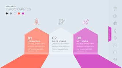Three possibilities or three stages. An infographic template with icons on a light background. All the elements are laid out in layers