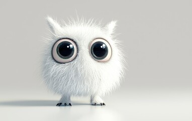 Fototapeta premium Cute little monster with big eyes and a fluffy body, standing on a clean white background