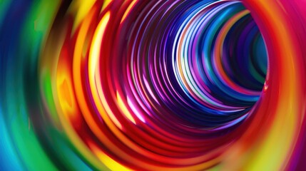 Vibrant rainbow spiral lines convey movement and dynamism in colorful image.