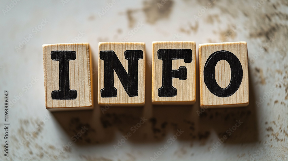 Poster wooden blocks displaying info text on a textured surface with graphic resources for creative designs
