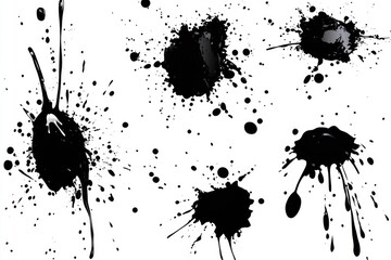 Close-up of black ink splatters on a white background