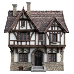 Charming Tudor-Style Cottage with Detailed Architecture Surrounded by Lush Greenery