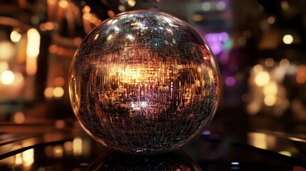 Realistic image of a vibrant sphere filled with intricate futuristic digital code design