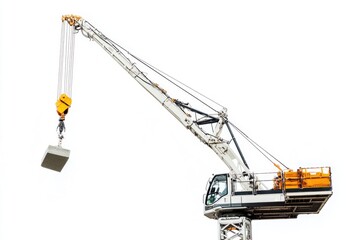 A crane is lifting a heavy bucket onto a truck, construction equipment in action