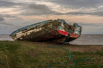 A shipwreck on the beach in Sizewell, Suffolk, England, UK