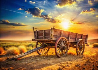 Fototapeta premium Abandoned Wagon Bokeh, Vintage, Dusty, Outdoors, Landscape, Nostalgia, Old West, Rural, Decay, Forgotten, Solitude