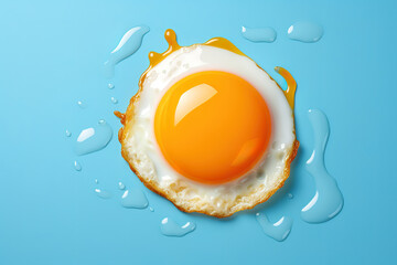 Superb sunny side up fried egg isolated on a blue background