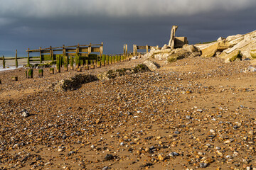 A storm approaching on the beach in Atherington, West Sussex, England, UK