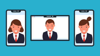 Animated Footage of Business Communicating Long Distance. Character Concept Communicating on Mobile Phone