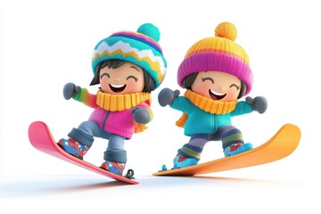 Fototapeta premium two children enjoying the snow