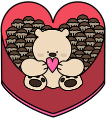 Cute Bear and Chocolates in Heart Box Illustration