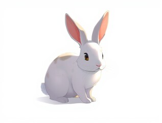 Fototapeta premium Cute Rabbit Illustration: An adorable white rabbit with long ears and big brown eyes sits calmly against a soft, diffused background, exuding a sense of gentleness and innocence. 