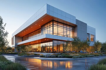 Fototapeta premium Two-story modern hospital building with a contemporary architectural design