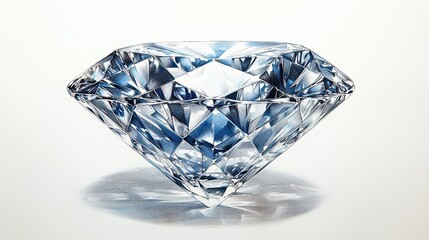 Sparkling brilliant-cut diamond gemstone with blue hues on white background.
