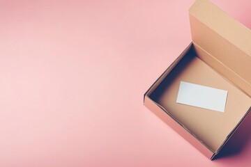 A box with a card on a pink surface, great for personal or business use
