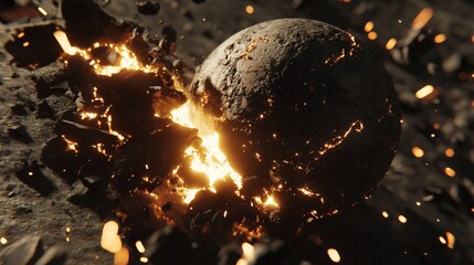 Fiery Planet Destruction Molten Core Explosion Shattered Sphere Cosmic Event