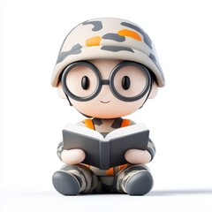 Child soldier learning military base digital art animated environment close-up view imagination in action