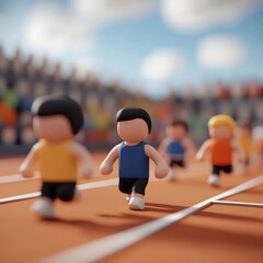 Sprint race competition sports stadium digital art vibrant atmosphere low angle athletic spirit