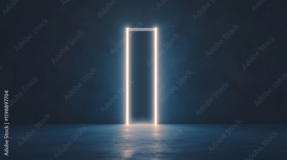 Poster illuminated doorway in a dark space concept of futuristic portals and neon effects