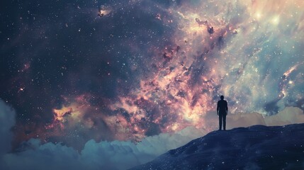 Fototapeta premium Human figures contemplating space, creating a sense of scale and connection to the Universe.