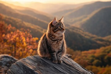 Obraz premium Professional photo of Maine Coon cat in mountain setting