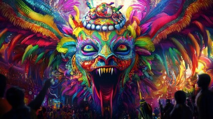 Vibrant Mythical Creature at Night Festival